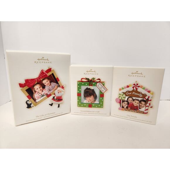 Lot of 3 Hallmark Keepsake Christmas Ornaments Photo Holder Frames Santa Penguin - Picture 1 of 4